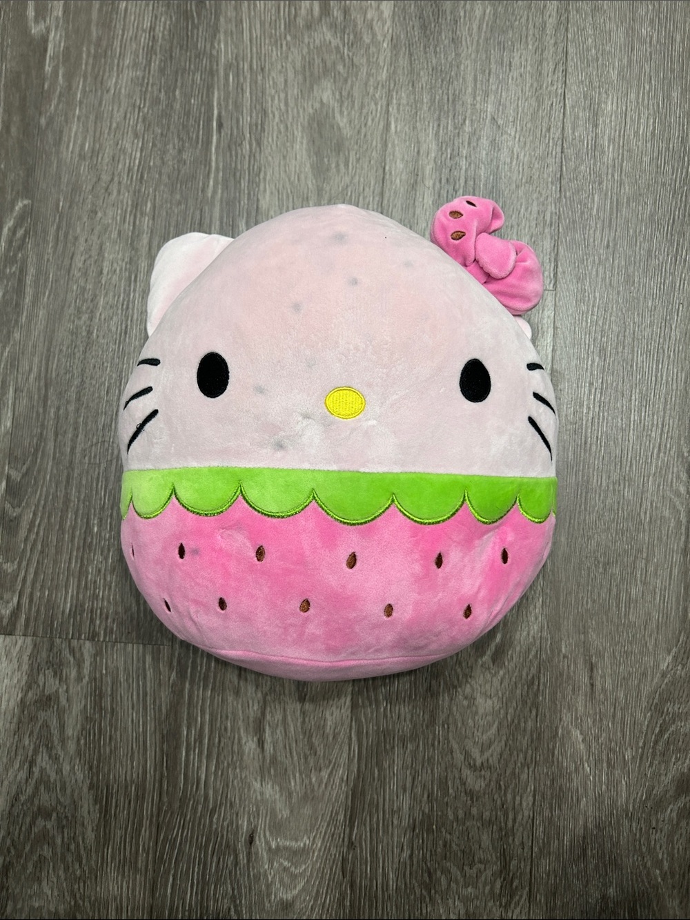 Squishmallows Pink and Green Strawberry Hello Kitty Plush Pillow